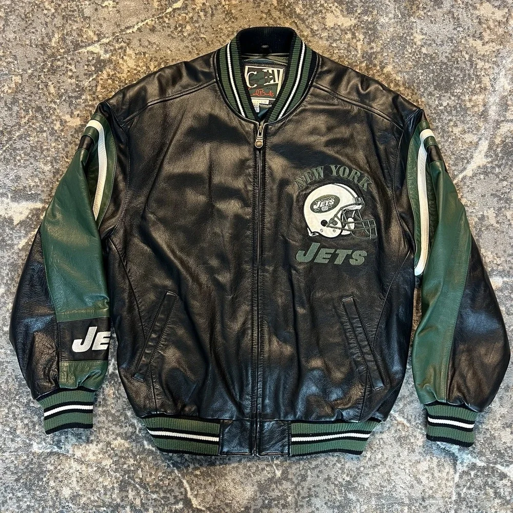 Vintage Carl Banks‎ G-III New York Jets Leather Jacket Size L